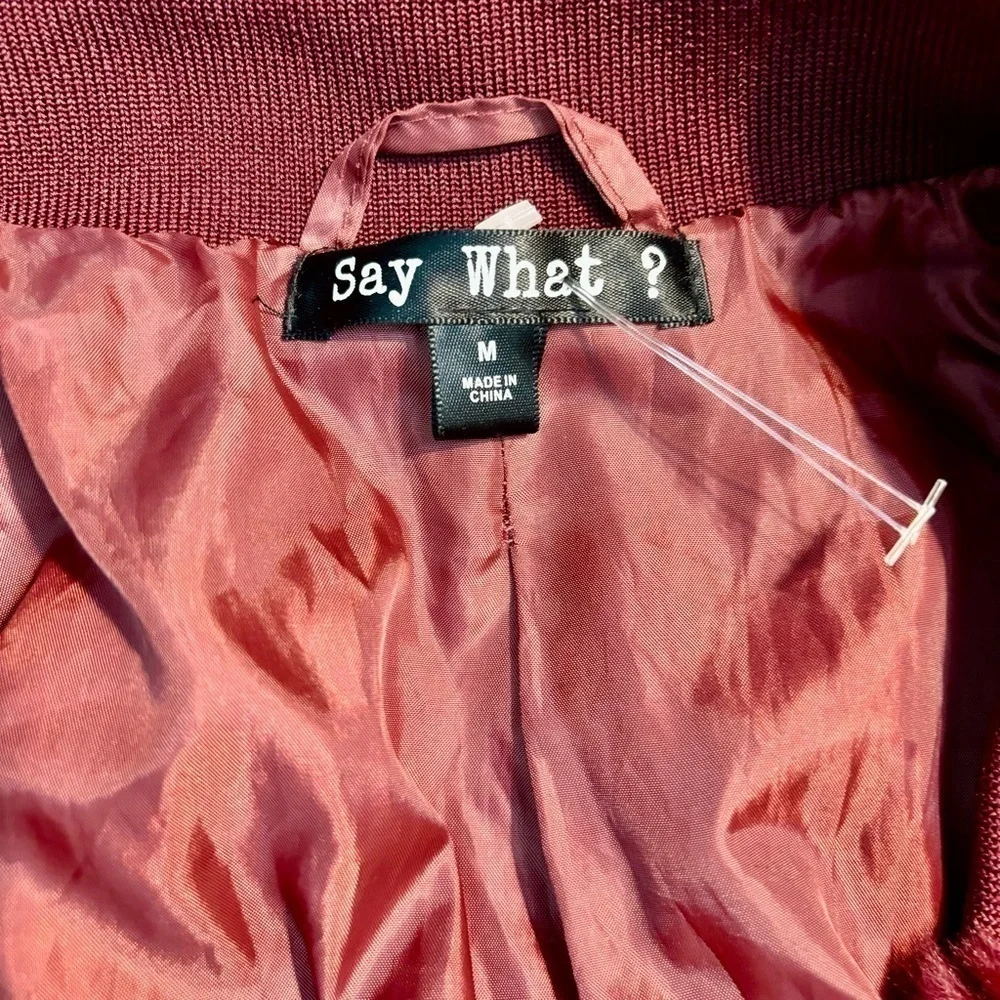 NEW Say What? Jacket Medium Faux Fur Maroon Red Teddy Bomber Jacket Cozy NWOT